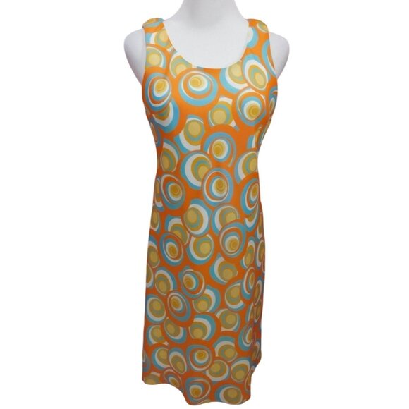 SALE Vintage-Inspired Metrostyle Sleeveless Dress Orange Blue Swirl Sz 4 - Picture 1 of 9